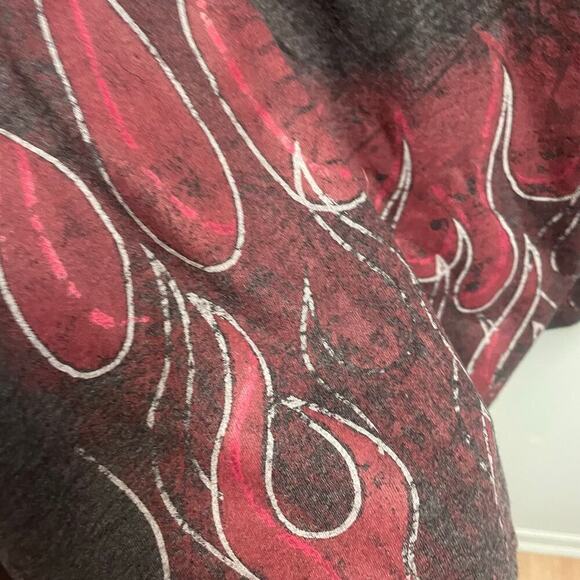 Harley Davidson Womens 1X Wide Neck Tee Biker Metallic Motorcycle Grunge Flames - Picture 2 of 4